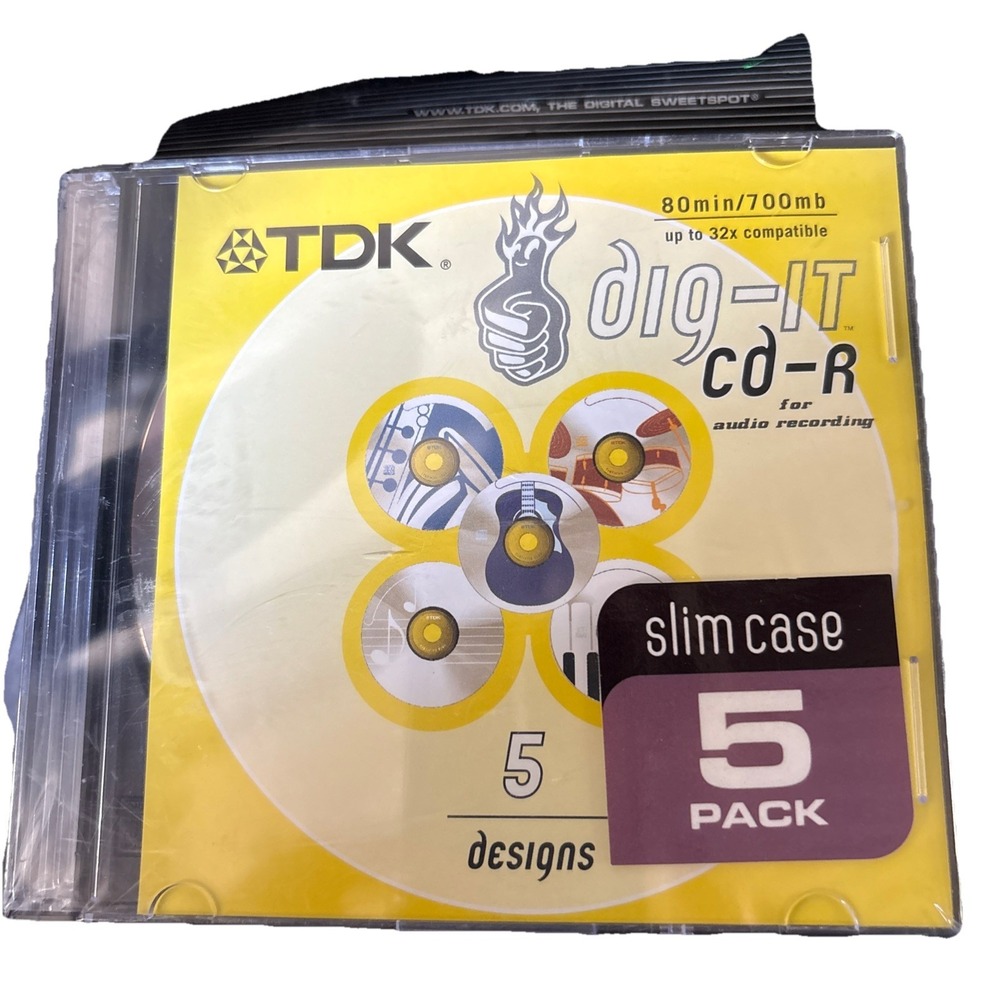 New Lot of 5 TDK‎ 80 MIN 48X dig-it Compatible Music CD•R for Audio Recording